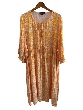 Eilly Bazar Pretty Yellow Floral Tie-Front Long Sleeve Midi Dress 5X